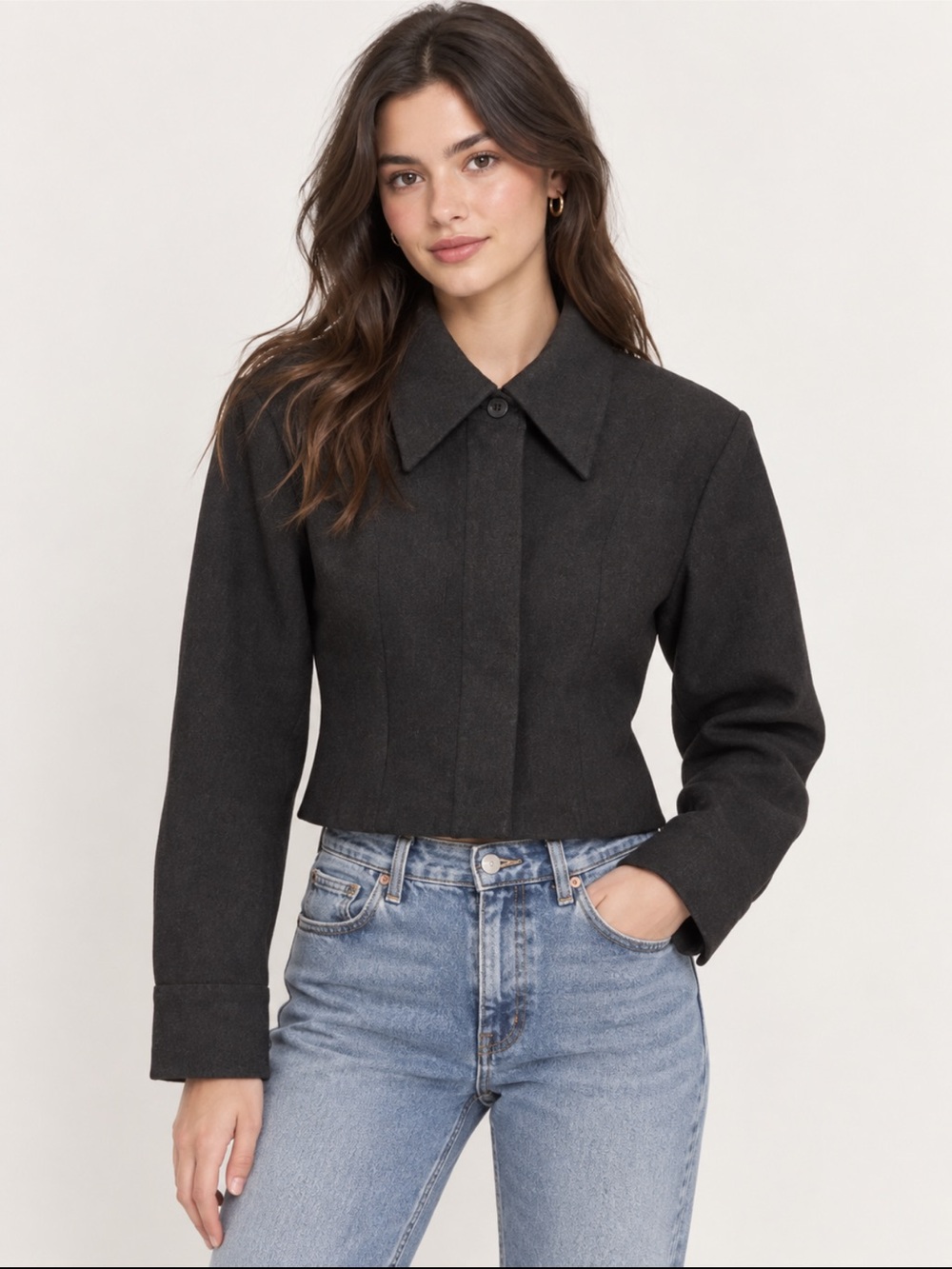 Zara Black Cropped Button-Front Jacket